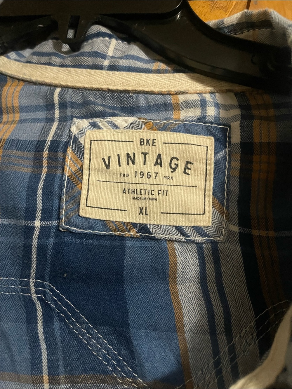 BKE Men's Blue and Tan Plaid Button-Down Shirt